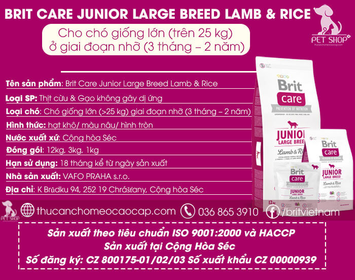 Brit Care Junior Large Breed Lamb & Rice